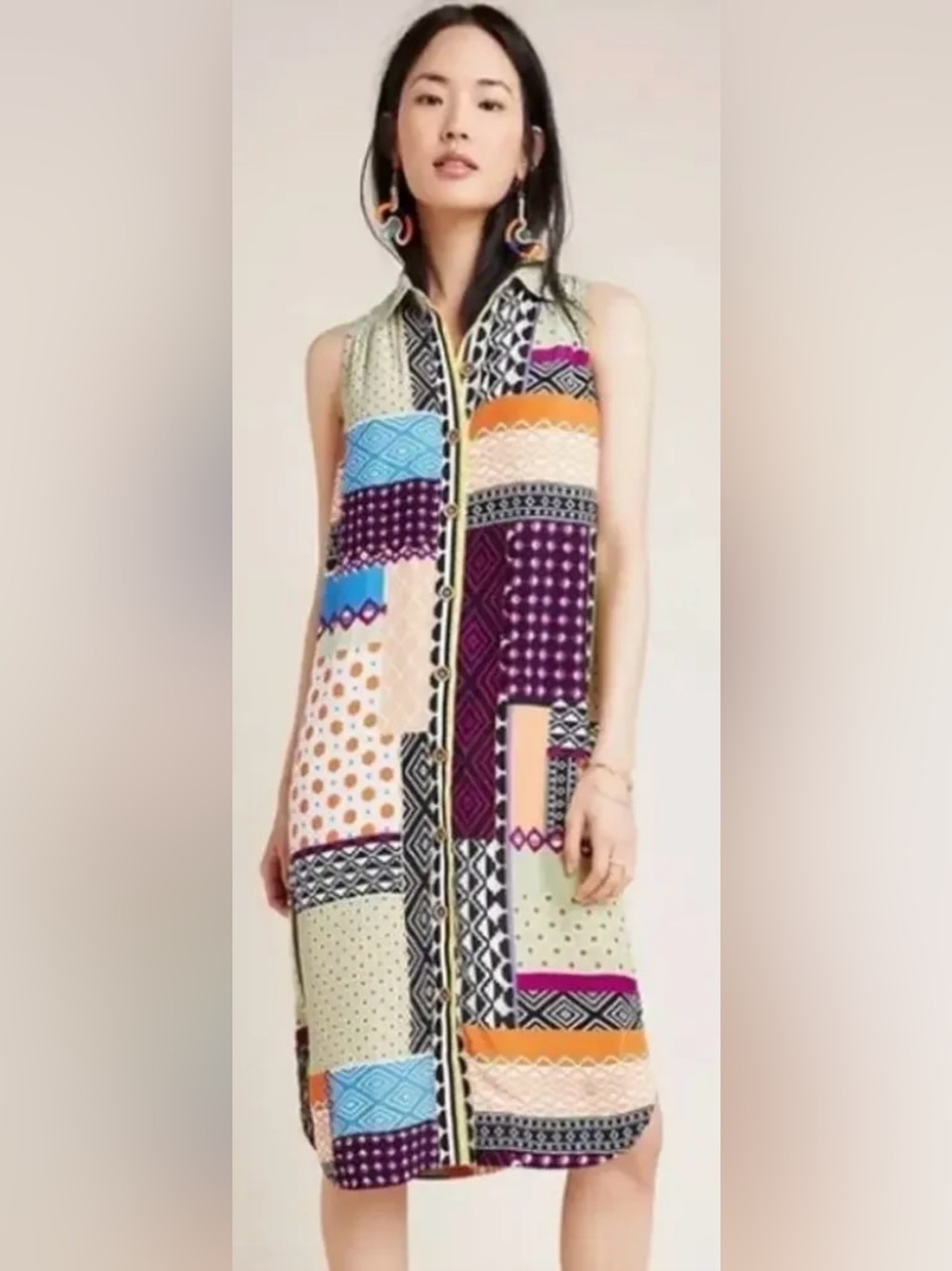 Anthropologie Every Way Multicolor Patchwork Shirt Dress Women’s Size 8